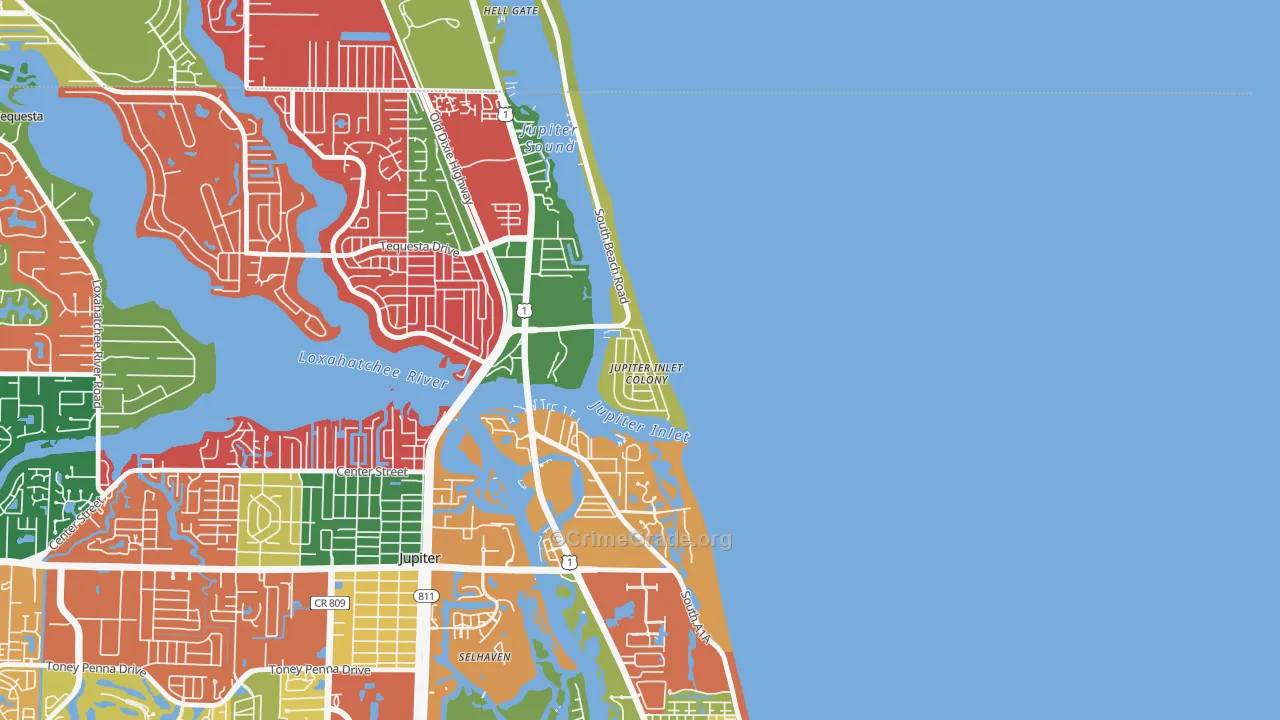 Jupiter Inlet Colony, FL Map of Theft Rates