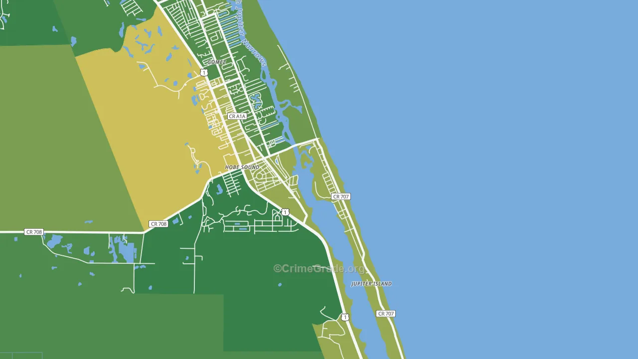 Jupiter Island, FL Map of Theft Rates