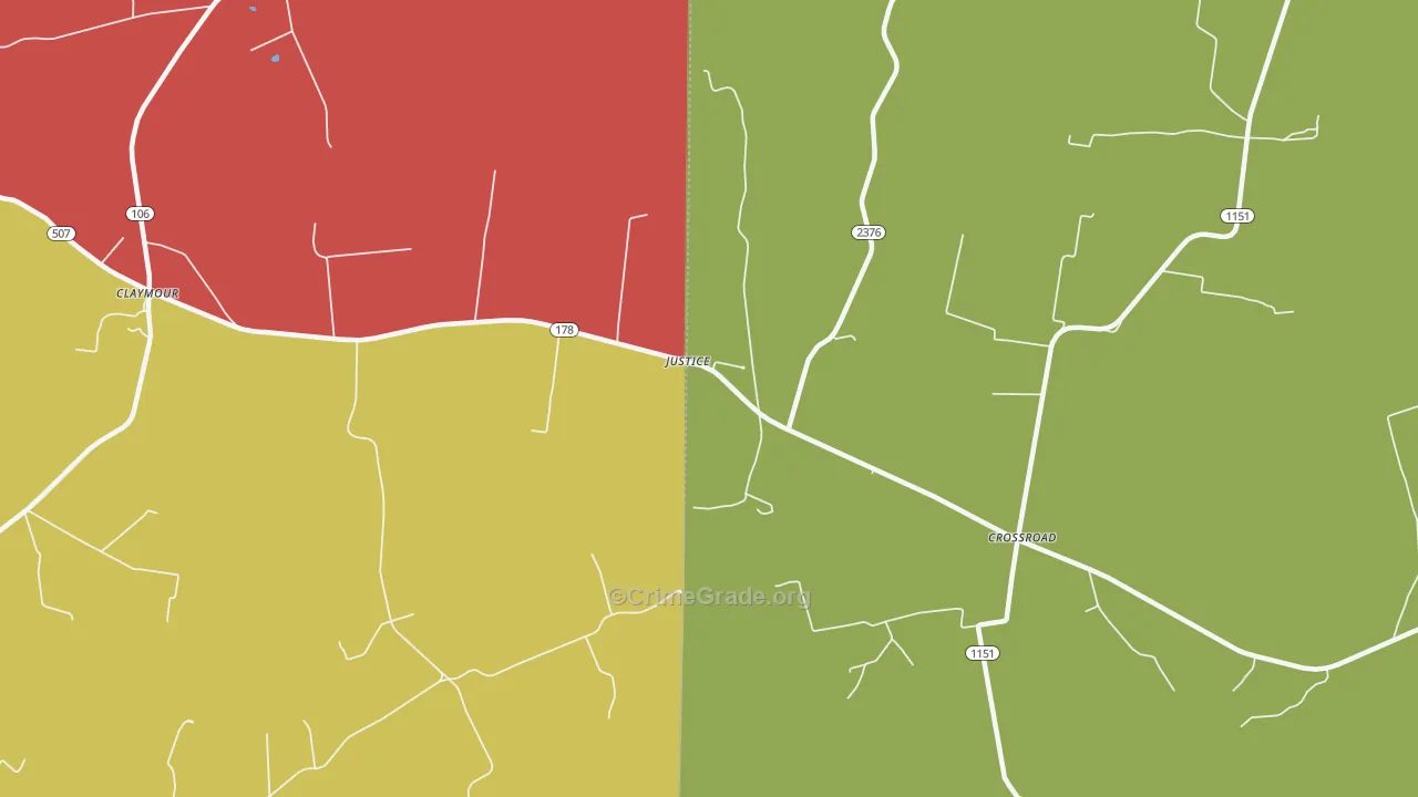 Justice, KY Map of Theft Rates