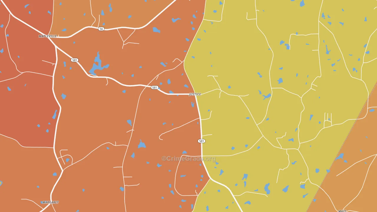 Justice, NC Map of Theft Rates