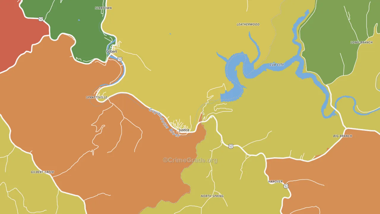 Justice, WV Map of Theft Rates