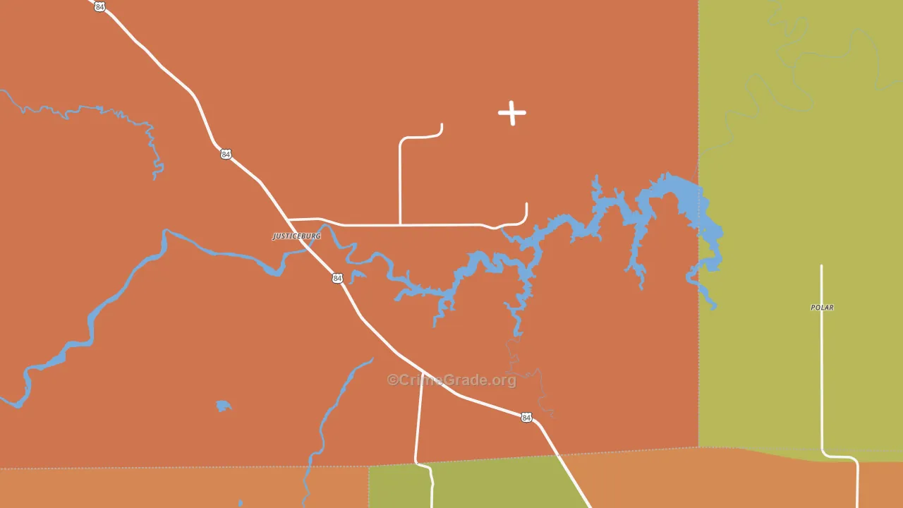 Justiceburg, TX Map of Theft Rates