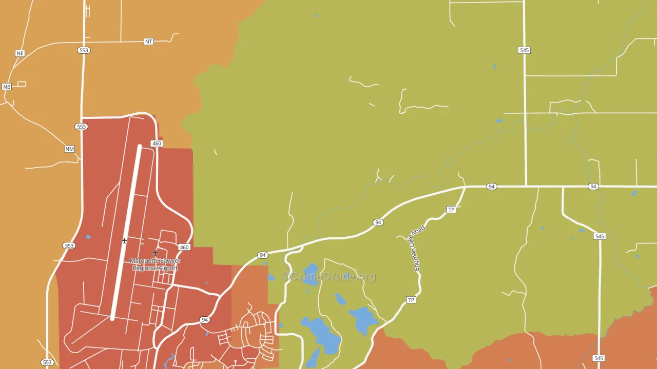 K. I. Sawyer Air Force Base, MI Map of Theft Rates