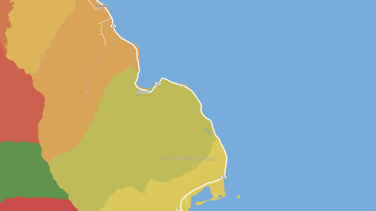 Kaaawa, HI Map of Theft Rates