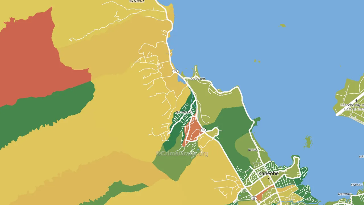 Kahaluu, Kaneohe, HI Map of Theft Rates