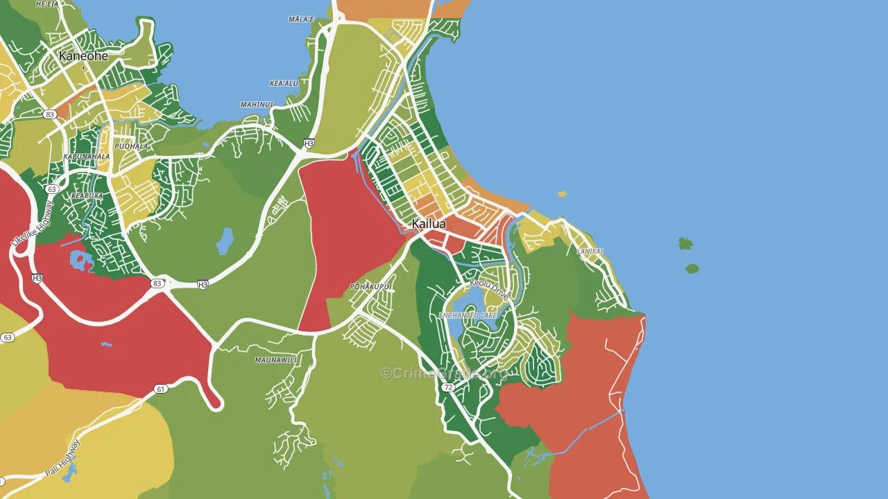 Kailua, HI Map of Theft Rates