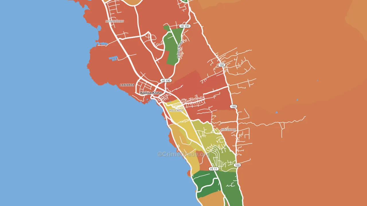 Kailua Kona, Kailua-Kona, HI Map of Theft Rates