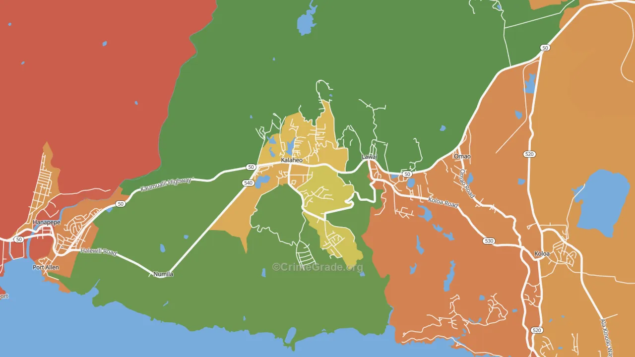 Kalaheo, HI Map of Theft Rates