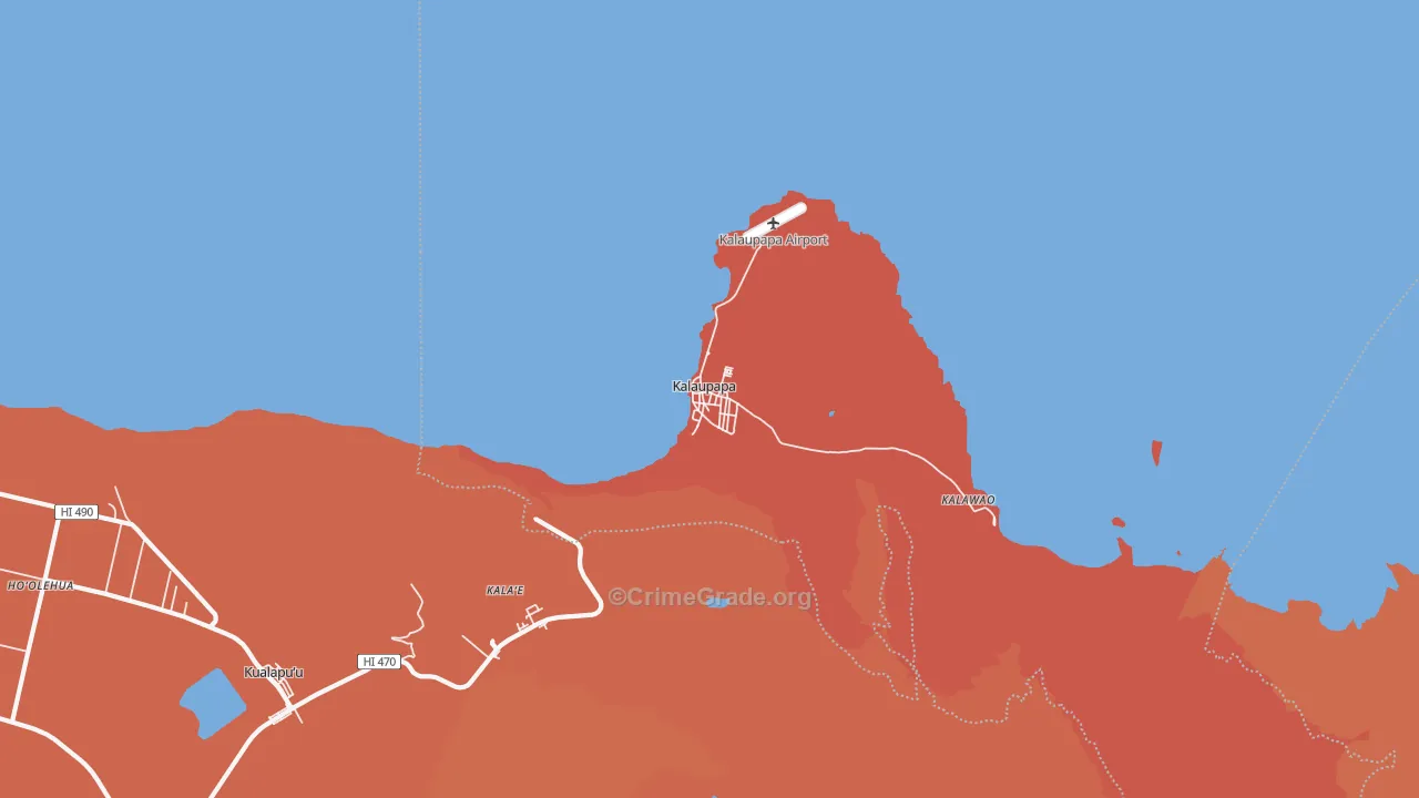 Kalawao County, HI Map of Theft Rates
