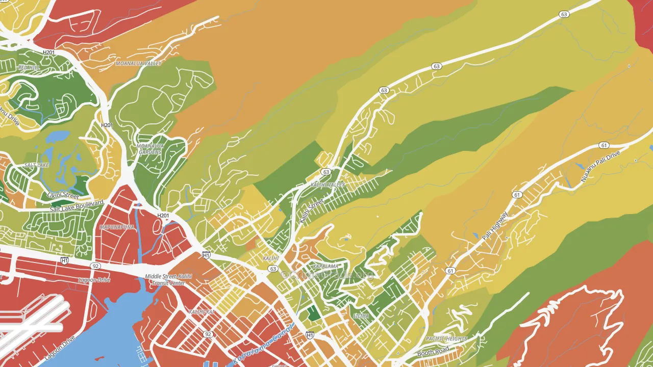 Kalihi Valley, Honolulu, HI Map of Theft Rates