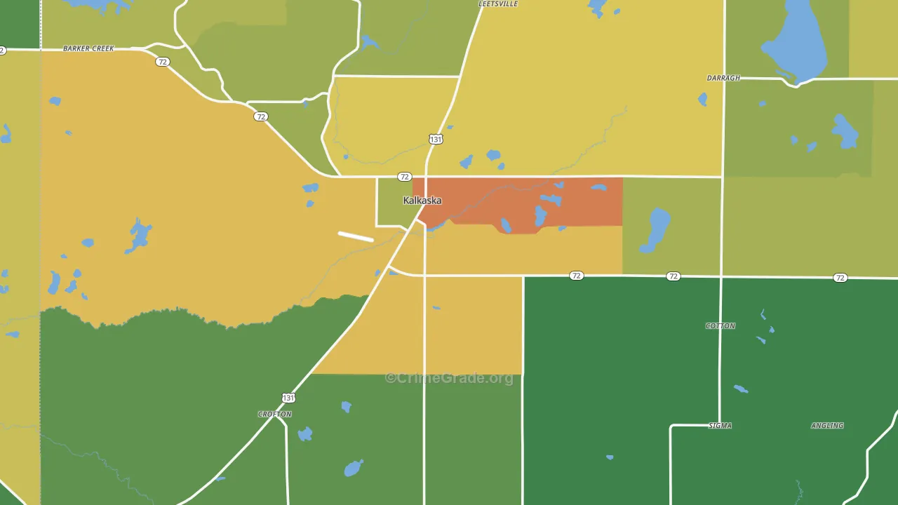 Kalkaska County, MI Map of Theft Rates