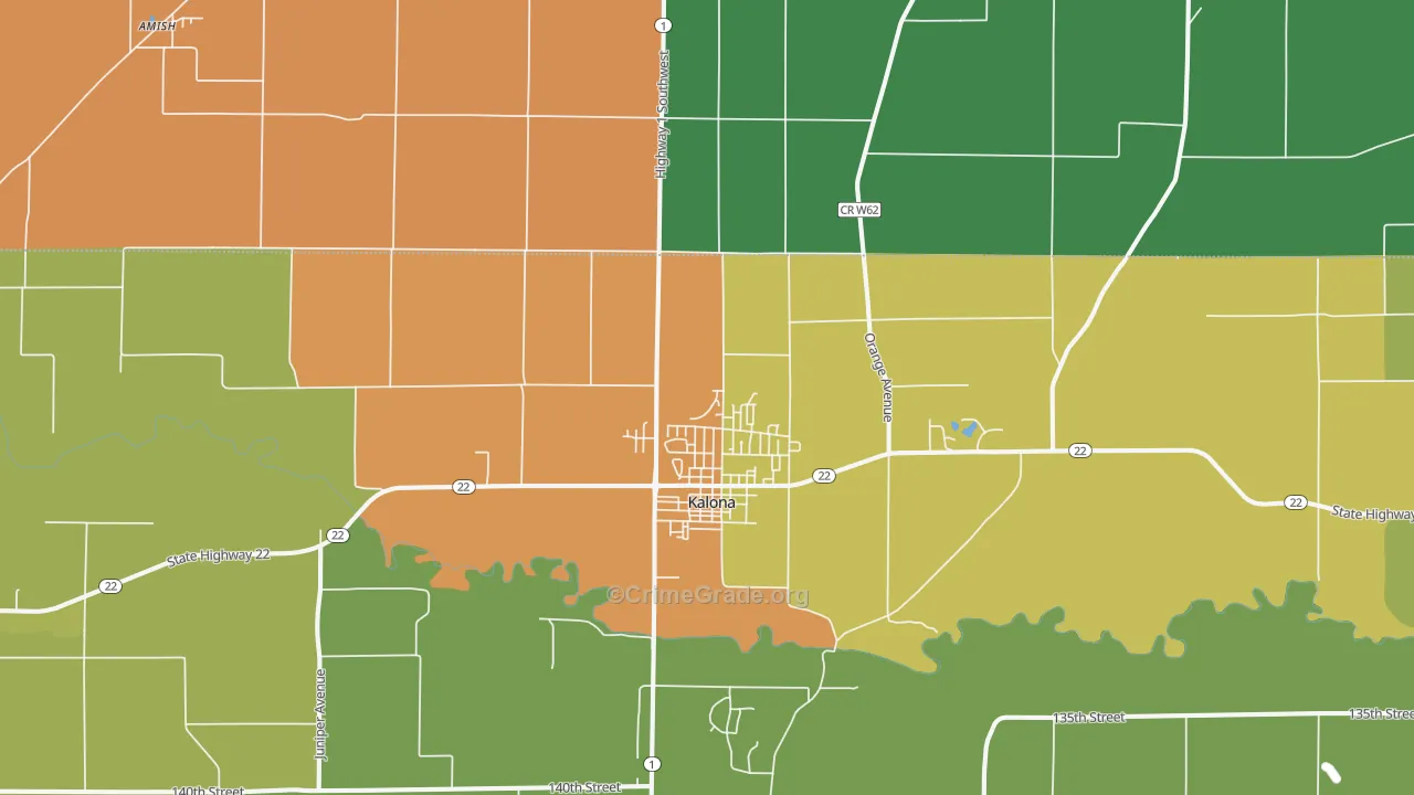 Kalona, IA Map of Theft Rates