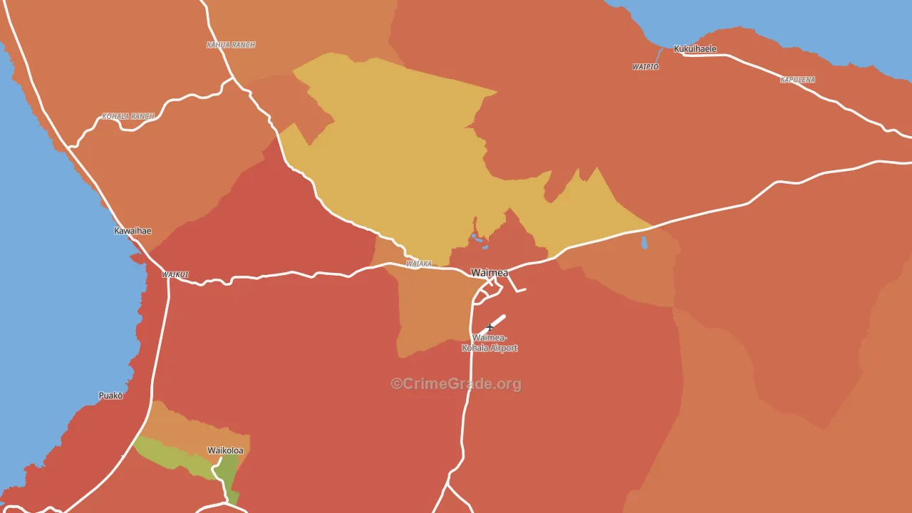 Kamuela, Waimea, HI Map of Theft Rates