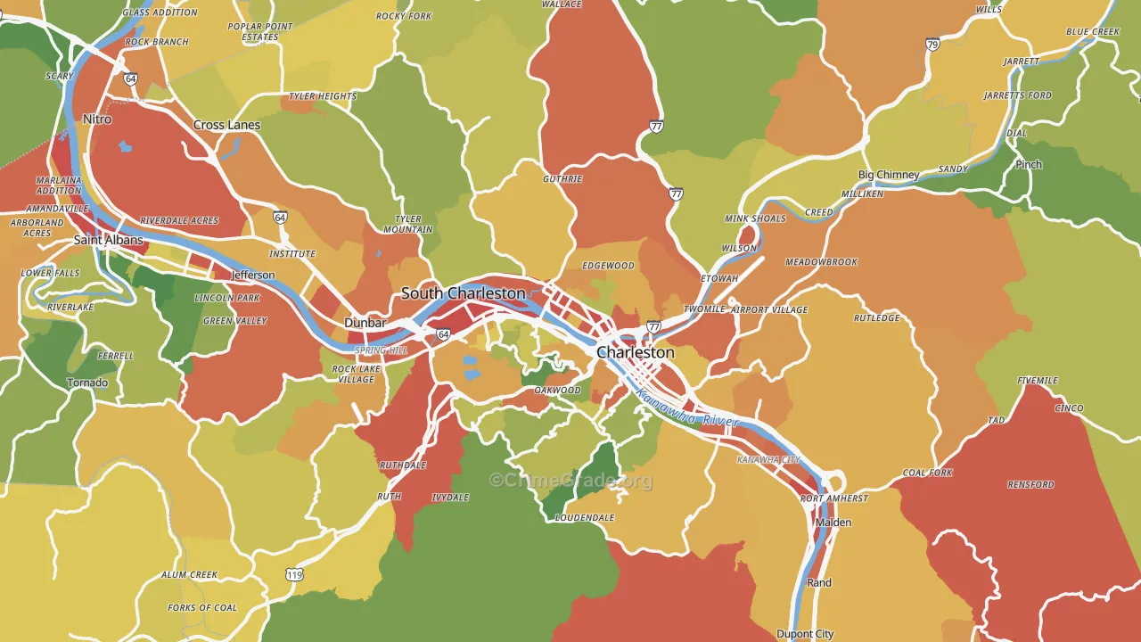 Kanawha County, WV Map of Theft Rates