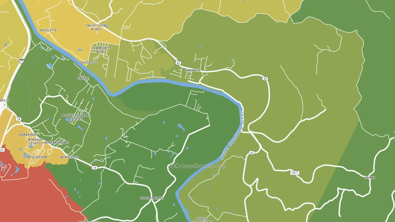 Kanawha, WV Map of Theft Rates