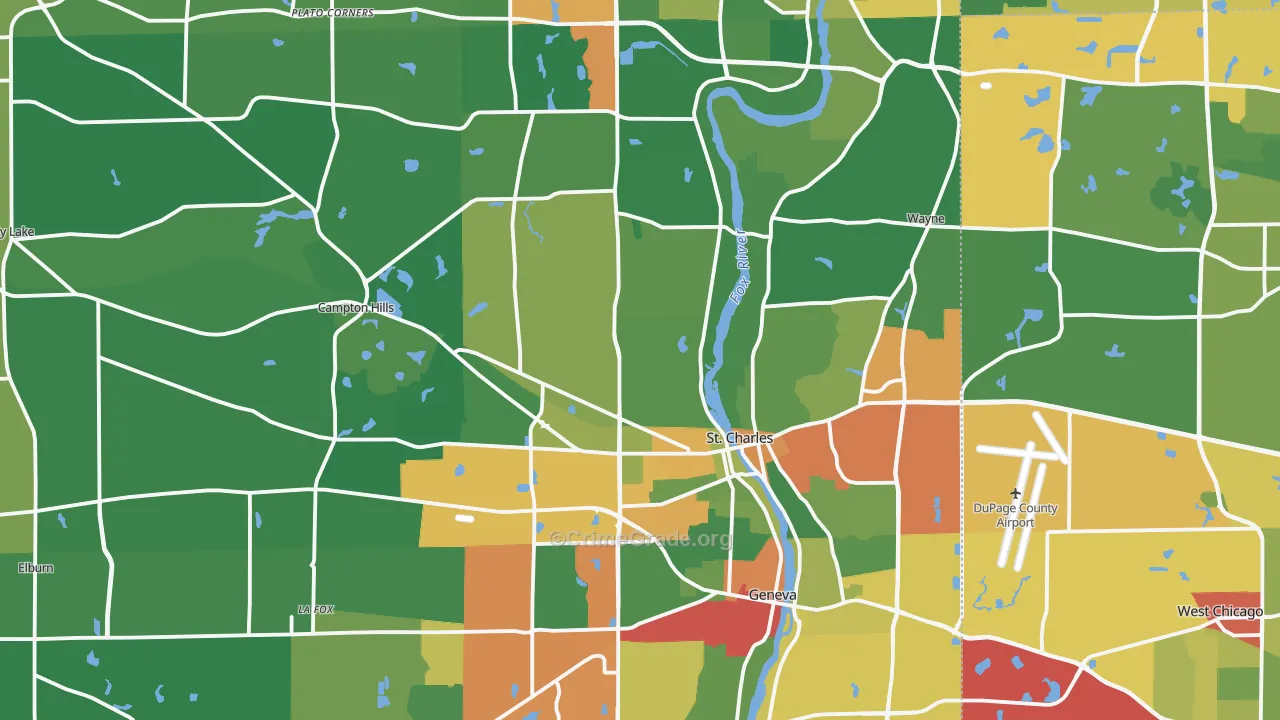 Kane County, IL Map of Theft Rates