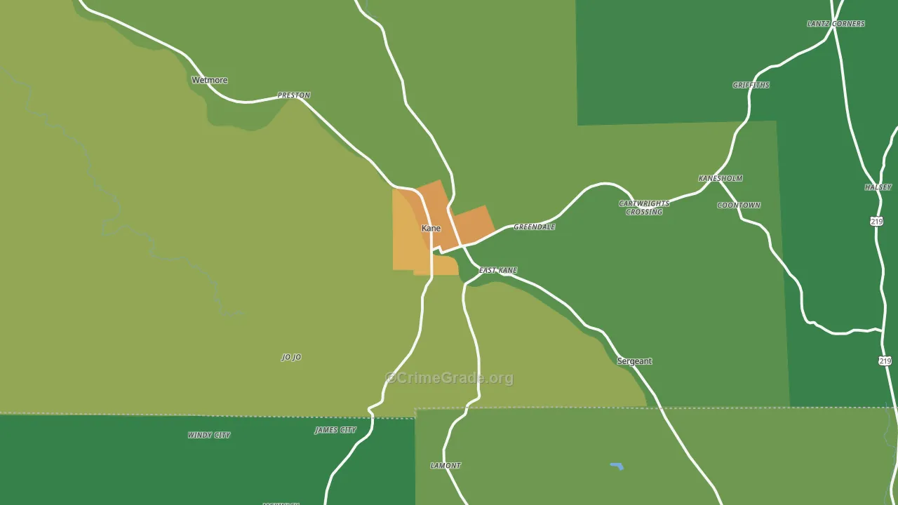 Kane, PA Map of Theft Rates