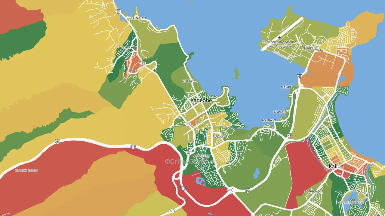 Kaneohe, HI Map of Theft Rates
