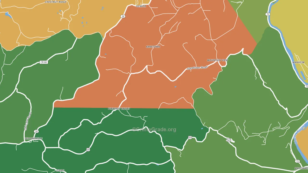 Kanetown, WV Map of Theft Rates