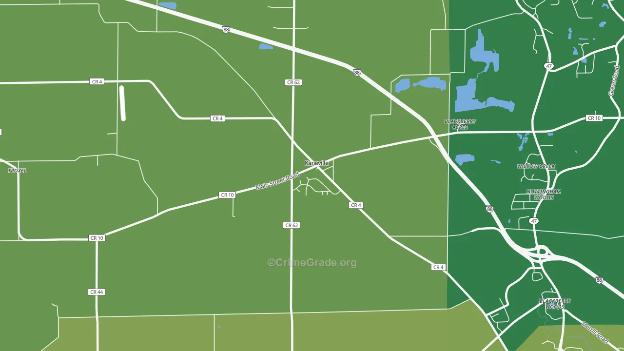 Kaneville, IL Map of Theft Rates