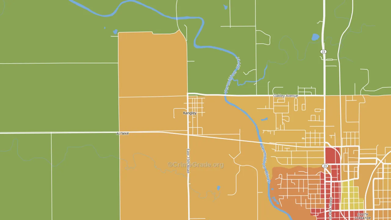 Kangley, IL Map of Theft Rates
