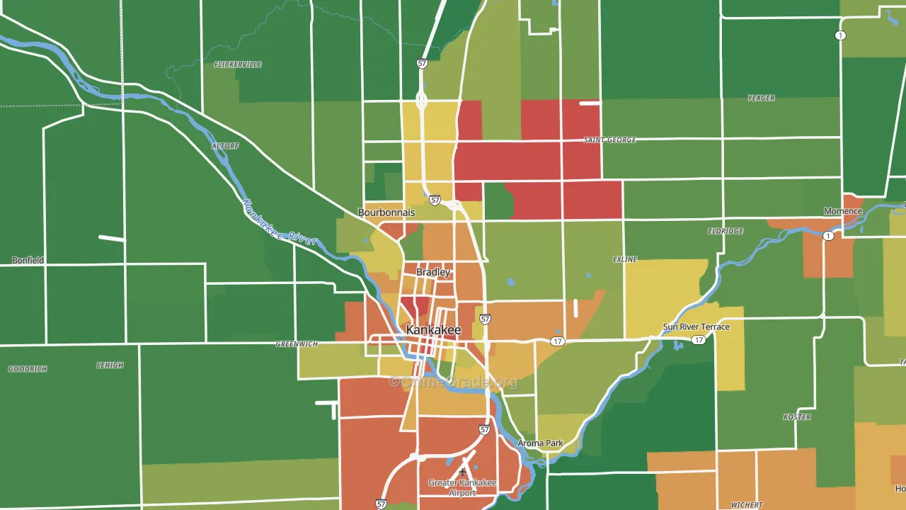 Kankakee County, IL Map of Theft Rates