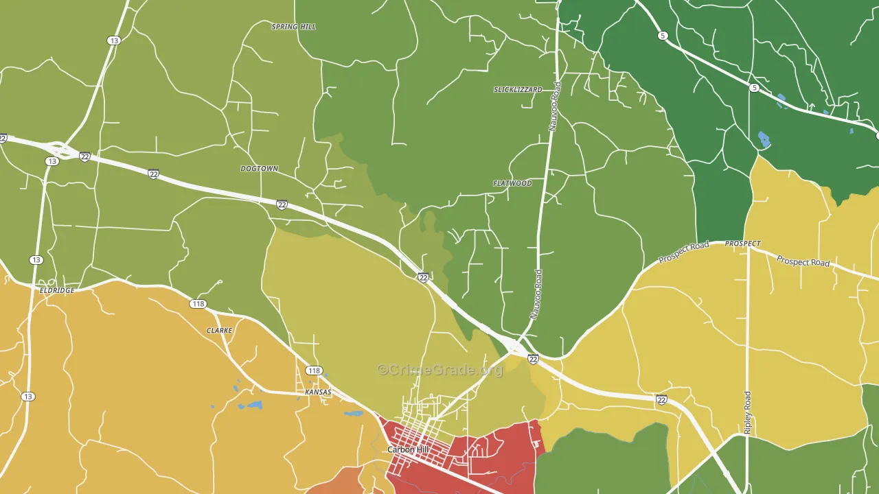 Kansas, AL Map of Theft Rates