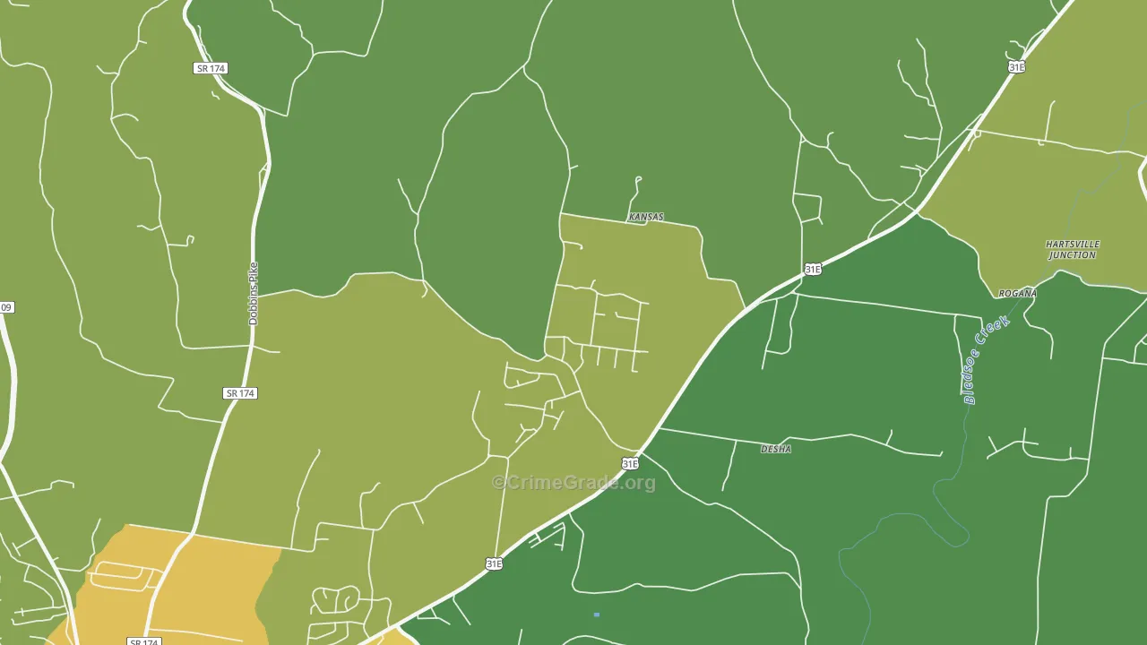 Kansas, TN Map of Theft Rates