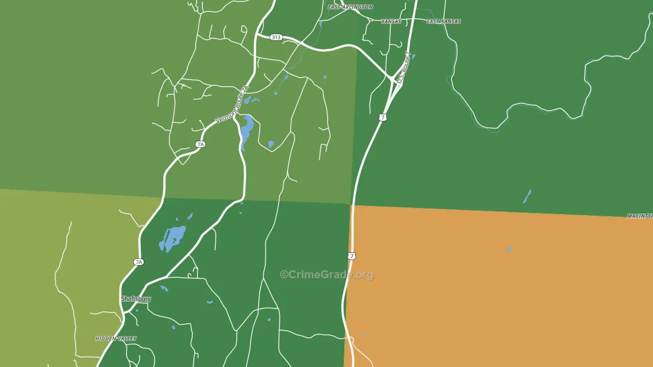 Kansas, VT Map of Theft Rates
