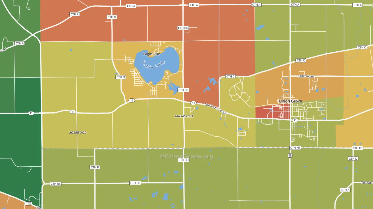 Kansasville, WI Map of Theft Rates