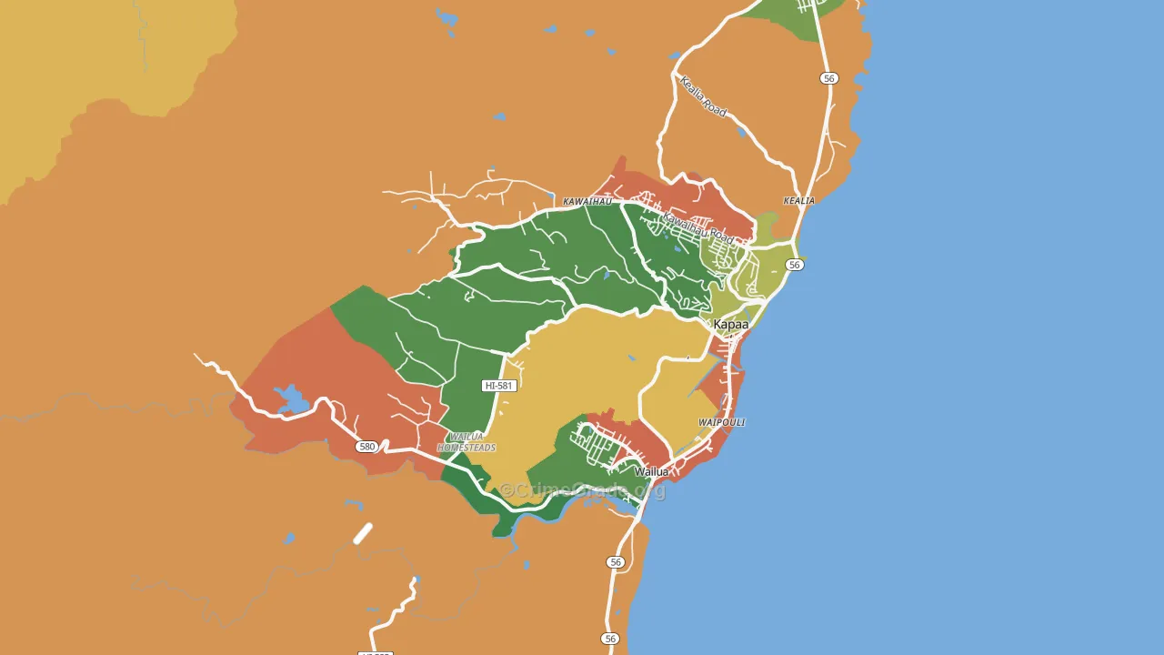 Kapaa, HI Map of Theft Rates