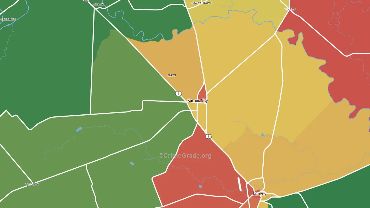 Karnes City, TX Map of Theft Rates