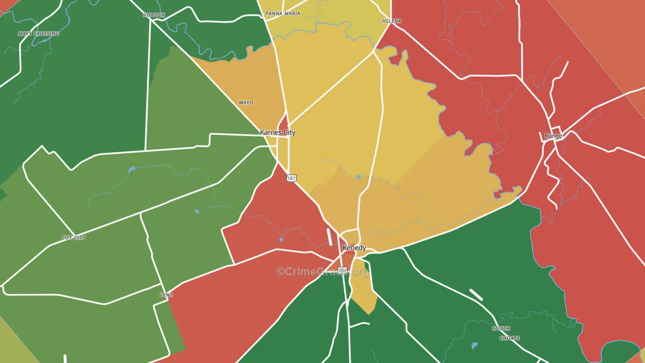 Karnes County, TX Map of Theft Rates