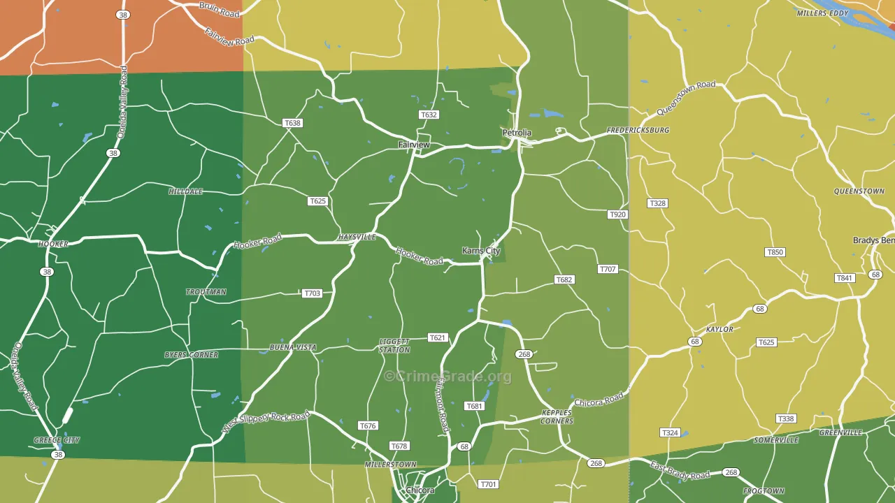 Karns City, PA Map of Theft Rates