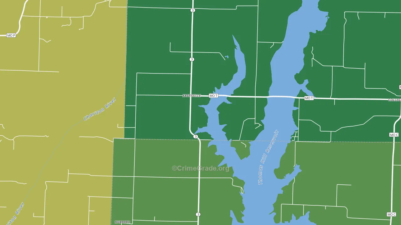 Kaseyville, MO Map of Theft Rates