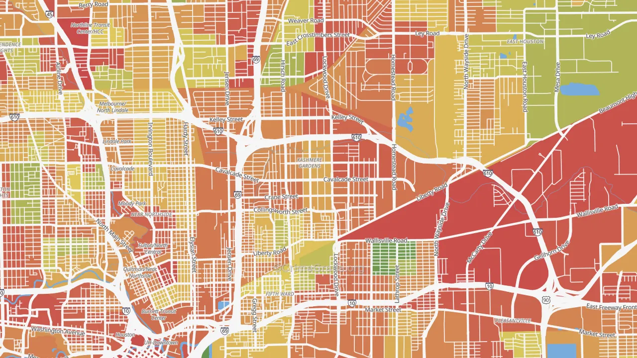 Kashmere Gardens, Houston, TX Map of Theft Rates