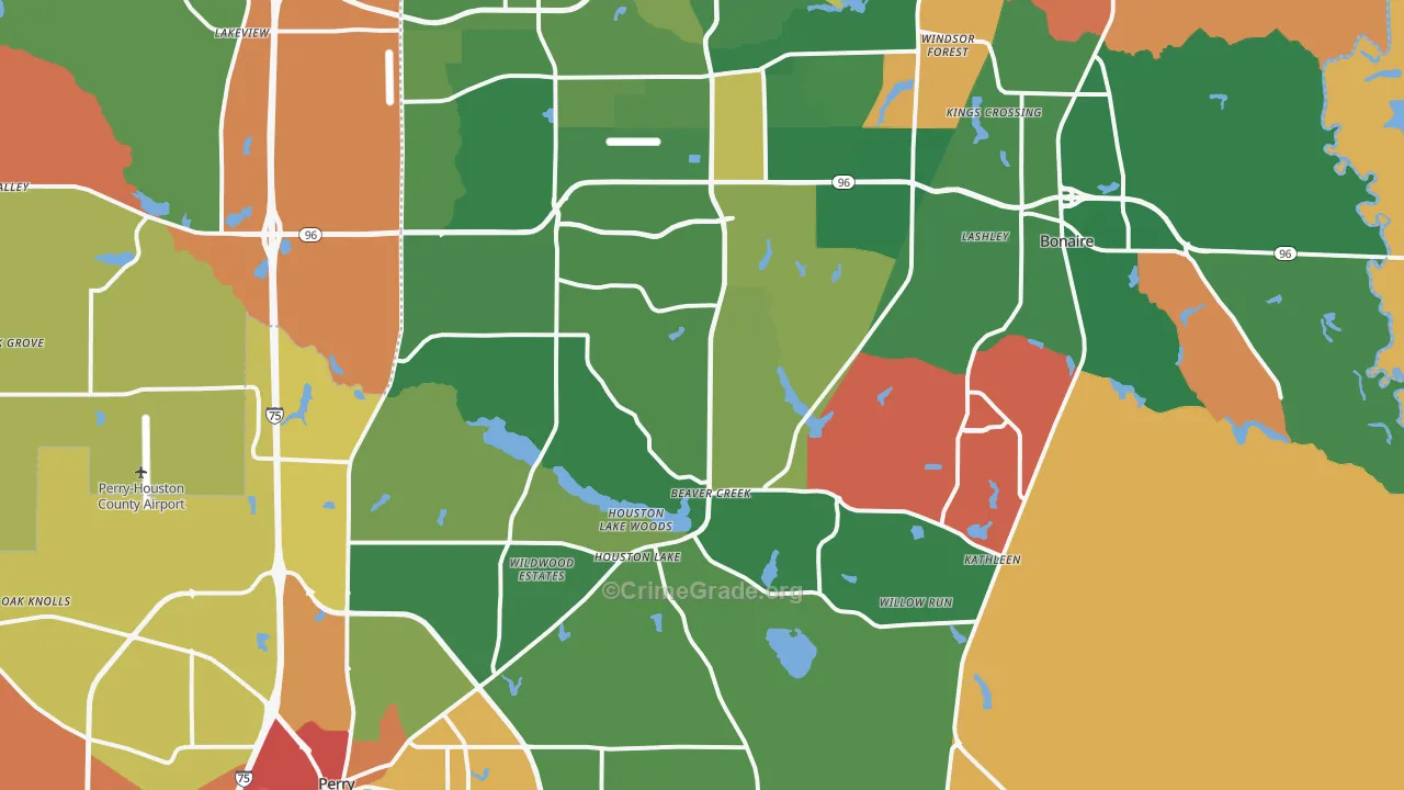 Kathleen, GA Map of Theft Rates