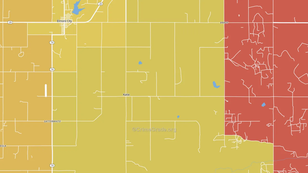 Katie, OK Map of Theft Rates