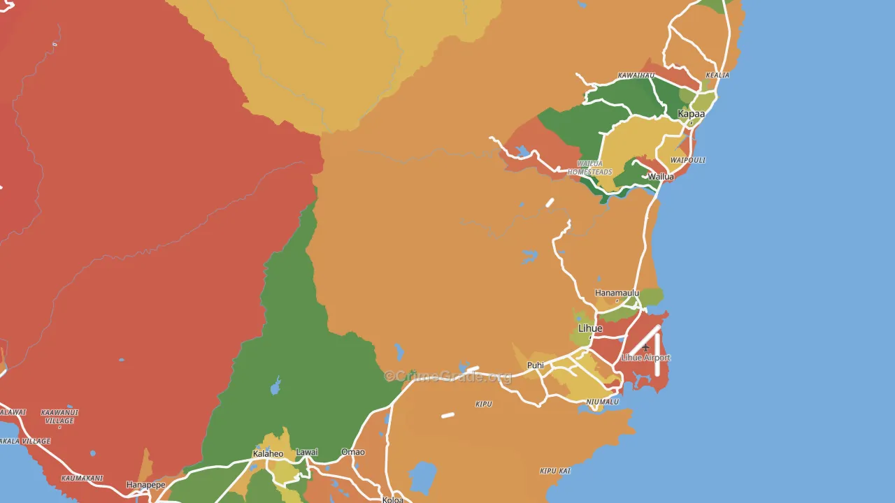 Kauai County, HI Map of Theft Rates