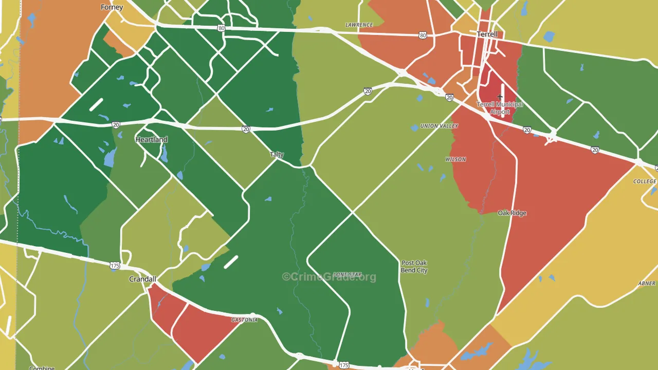 Kaufman County, TX Map of Theft Rates