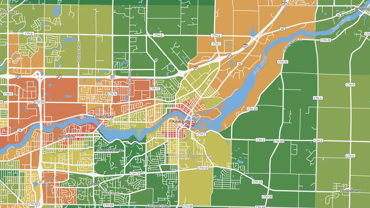 Kaukauna, WI Map of Theft Rates