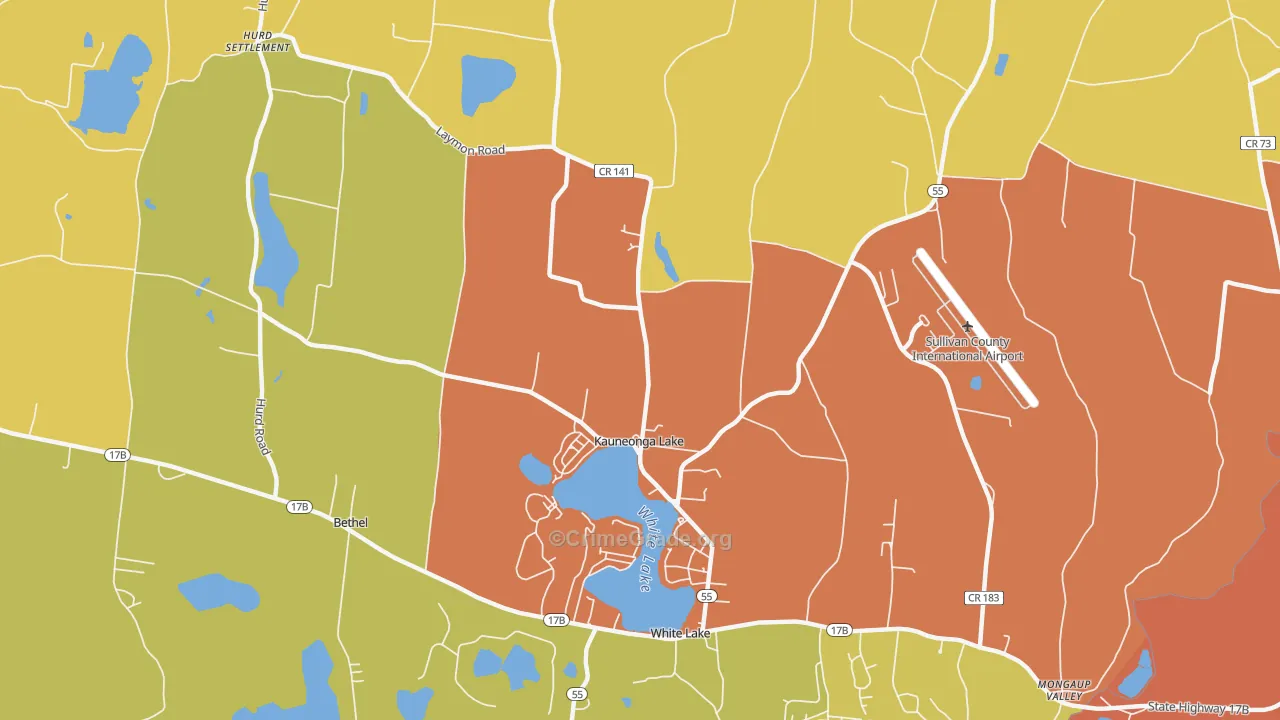 Kauneonga Lake, NY Map of Theft Rates