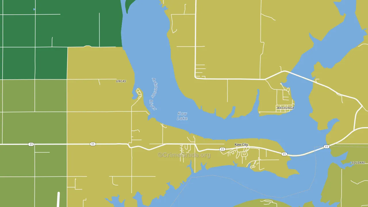 Kaw City, OK Map of Theft Rates