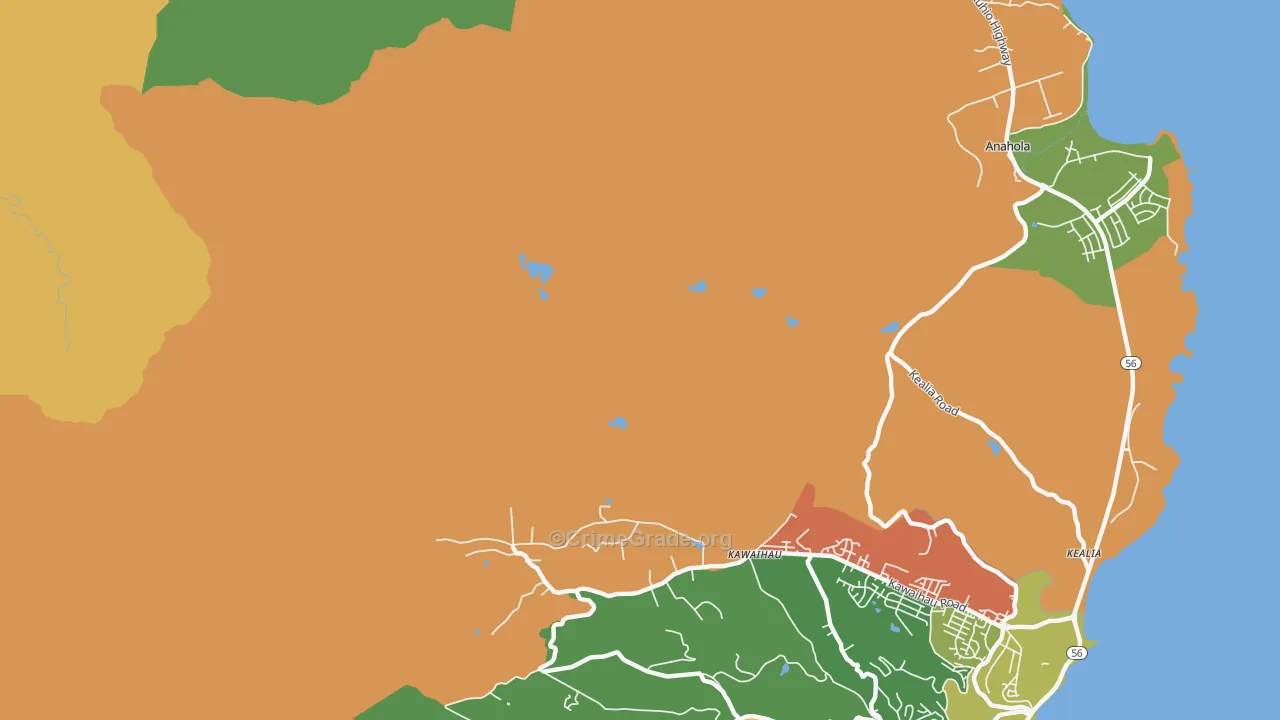 Kawaihau, HI Map of Theft Rates
