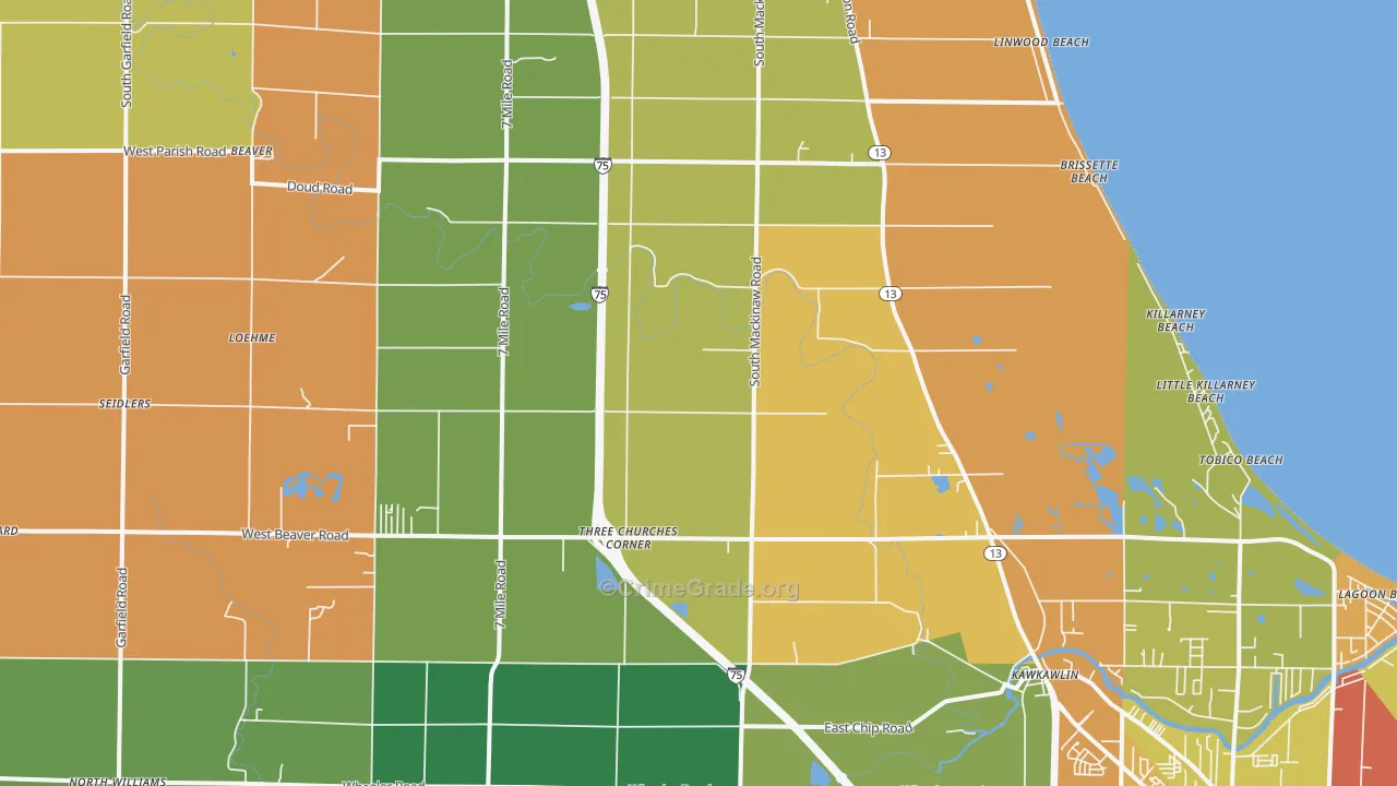 Kawkawlin, MI Map of Theft Rates