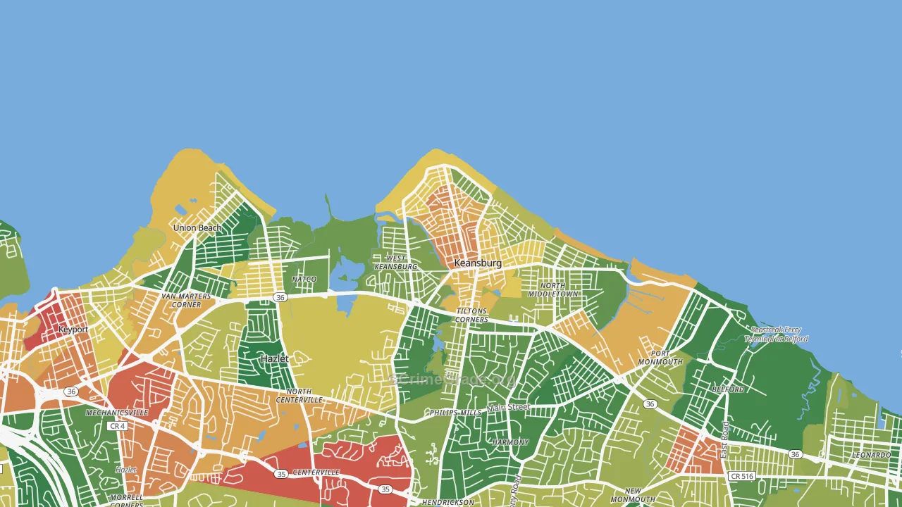Keansburg, NJ Map of Theft Rates