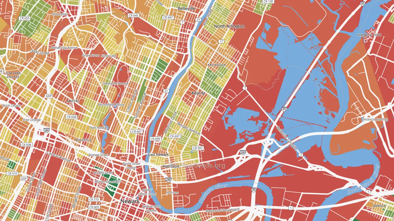 Kearny, NJ Map of Theft Rates