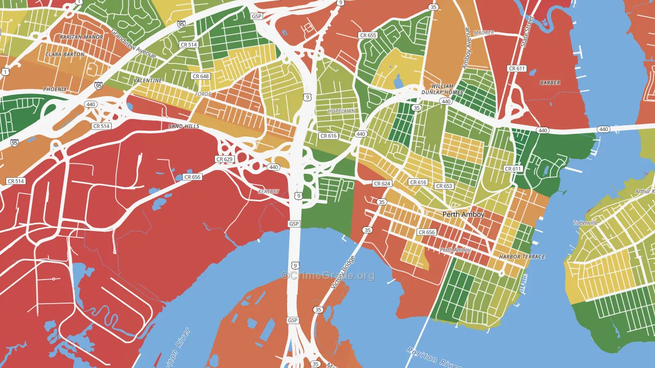 Keasbey, NJ Map of Theft Rates