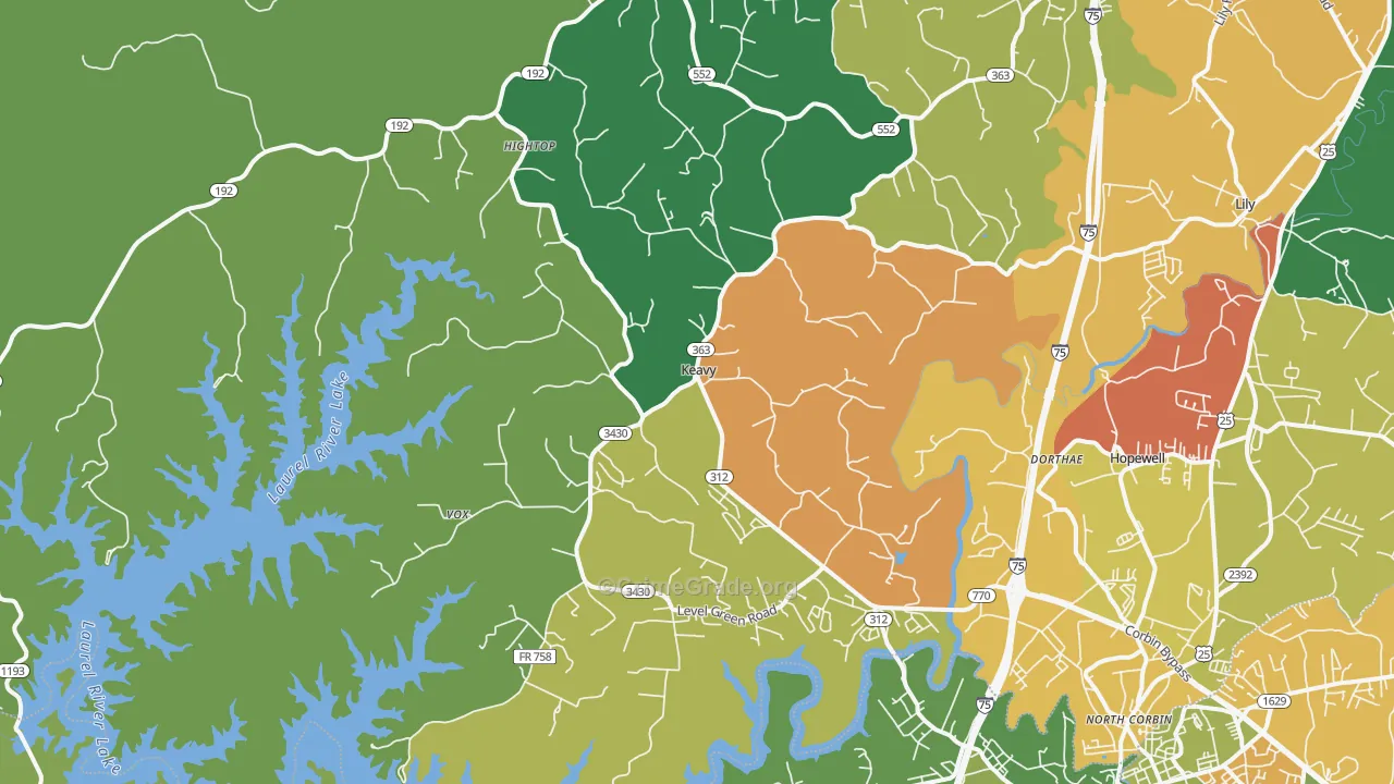Keavy, KY Map of Theft Rates