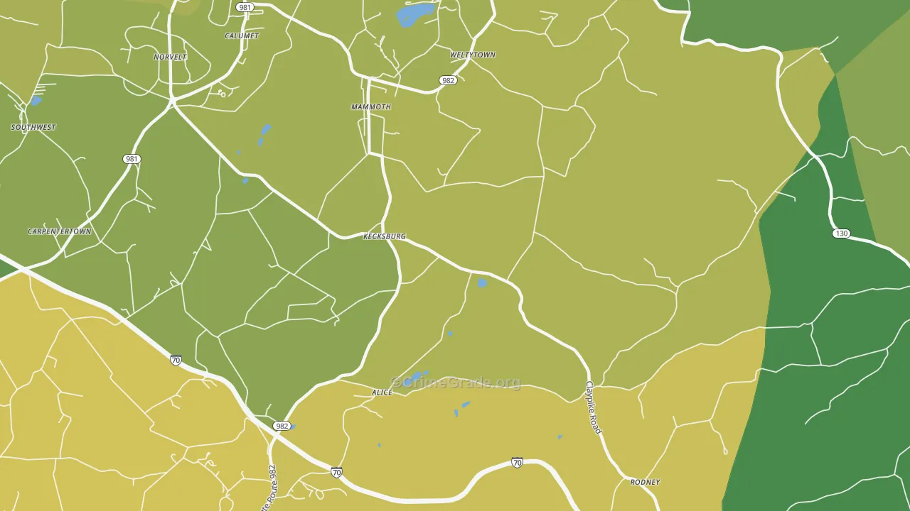 Kecksburg, PA Map of Theft Rates